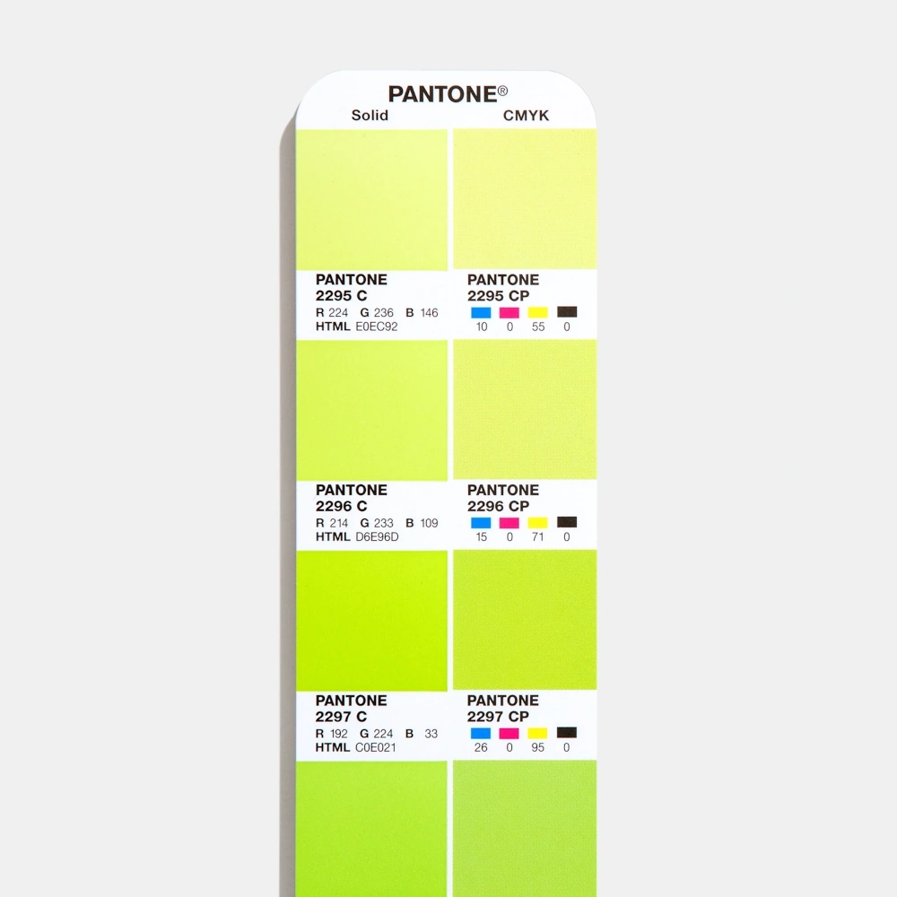 Konwersja Pantone na CMYK w Color Bridge Coated, pola Pantone Solid i odpowiedniki CMYK obok siebie