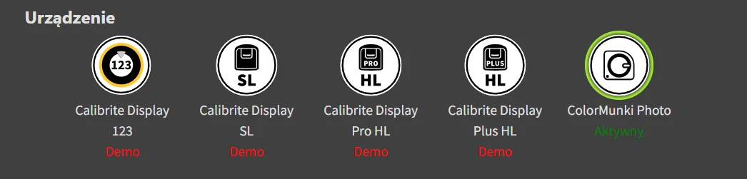 obsługiwane kalibratory w Calibrite Profiler 3.0
