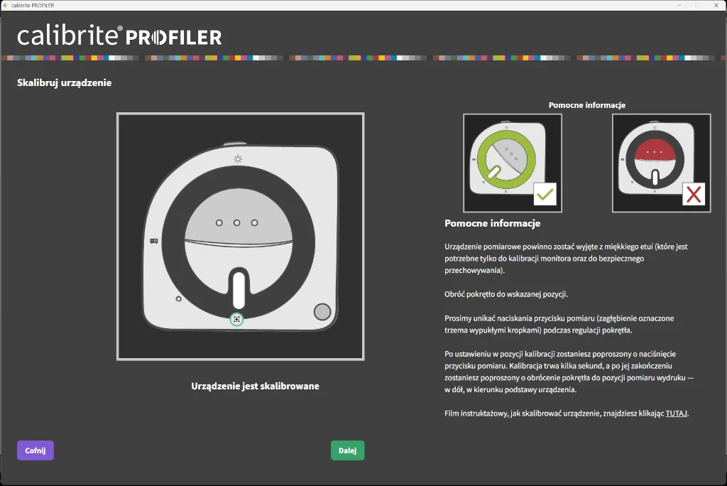 kalibracja spektrofotometru w programie Calibrite Profiler 3.0