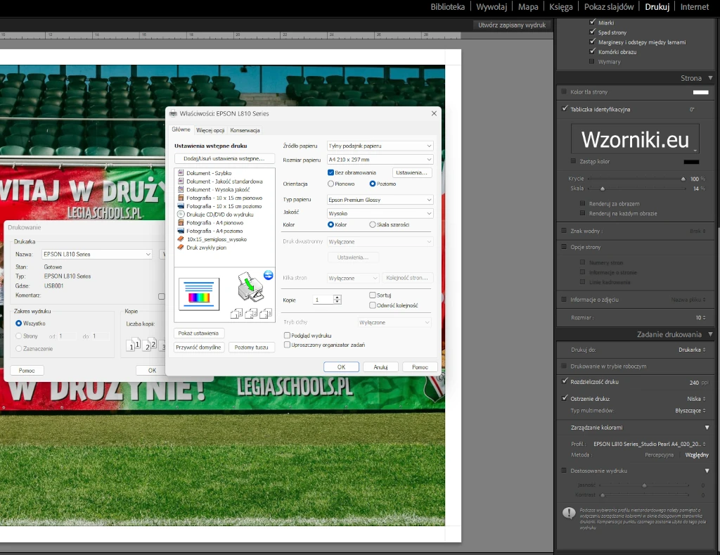 drukowanie z własnym profilem w Adobe Lightroom