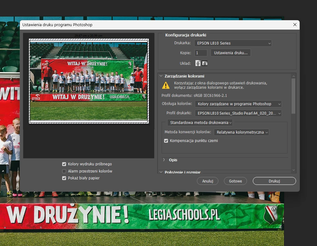 Ustawienia drukowania w programie Adobe Photoshop