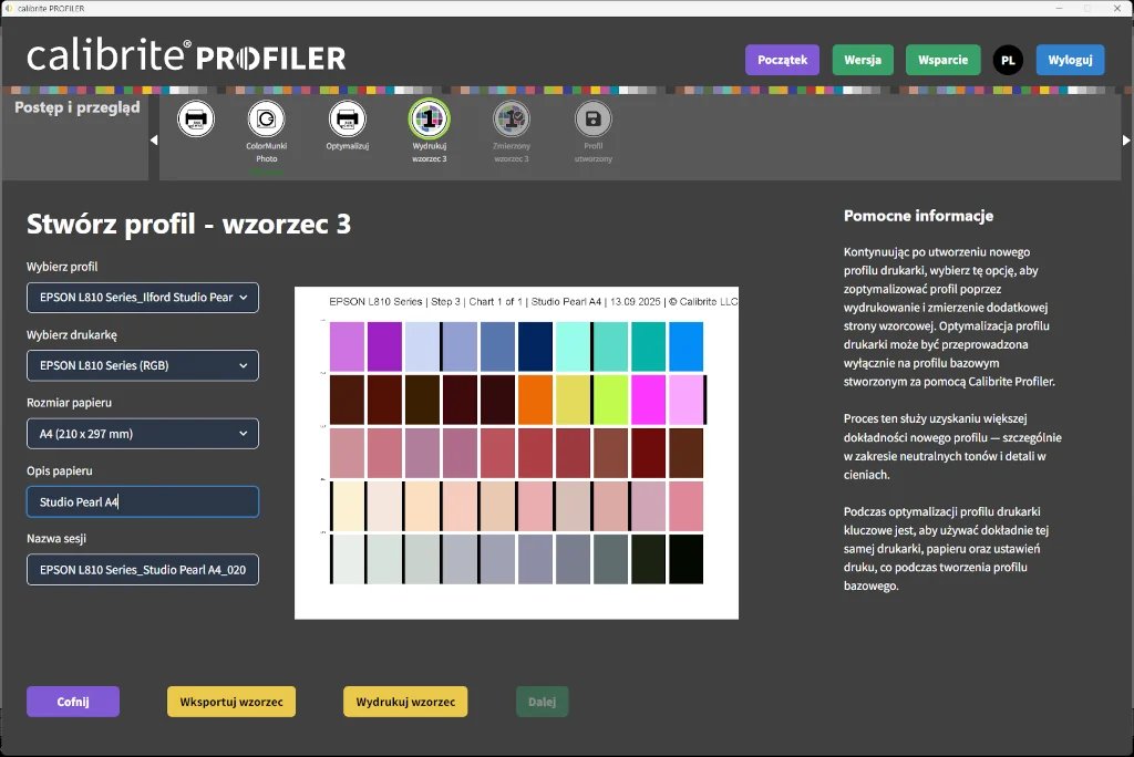 optymalizacja profilu icc w programie Calibrite Profiler 3.0.