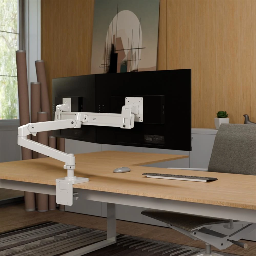 uchwyt na dwa monitory do biurka, biały Ergotron LX Pro Dual Direct, dwa ekrany obok siebie
