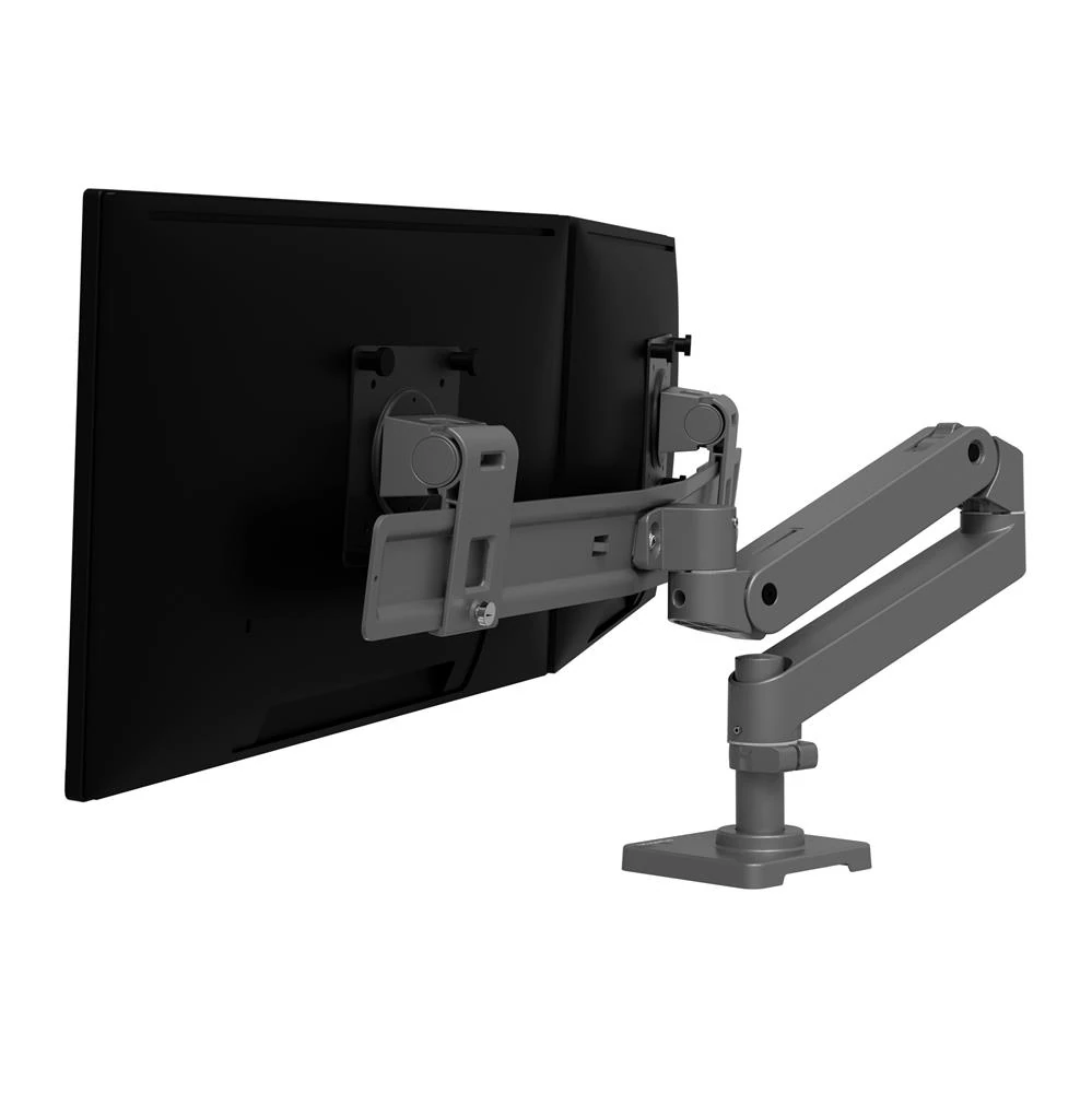 ramię do monitora na dwa ekrany Ergotron LX Pro Desk Dual Direct w kolorze ciemnoszarym z uporządkowanymi kablami