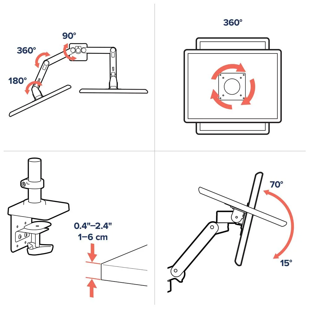 Ergotron LX Pro Dual Side-by-Side ciemnoszary zakres ruchów i regulacji