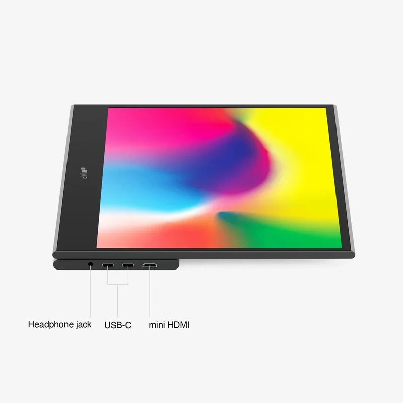 Mobile Pixels Glance 16 z widocznymi złączami USB-C, mini HDMI i wyjściem słuchawkowym